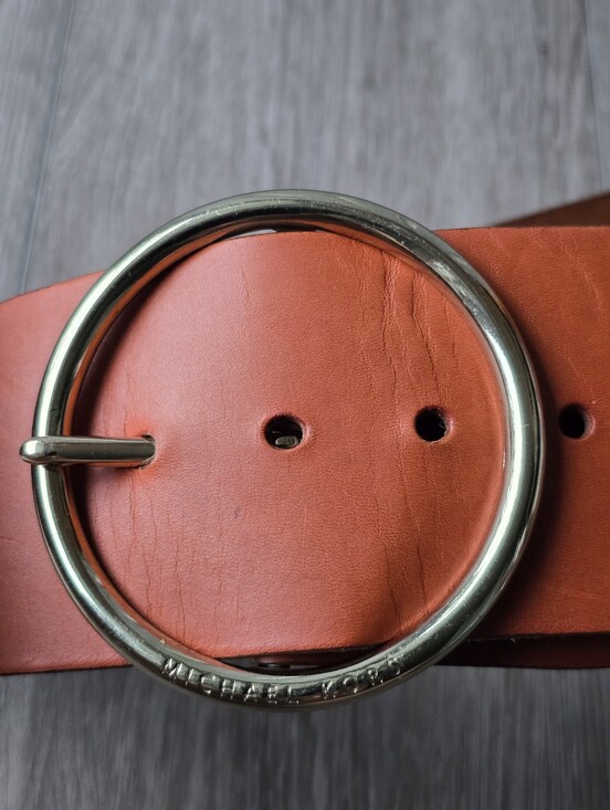 MICHAEL Michael Kors Cognac Wide Leather Belt Round Silver Buckle Sz Large main image 6